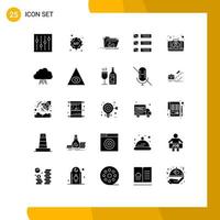 User Interface Pack of 25 Basic Solid Glyphs of kit ui file listing detail Editable Vector Design Elements