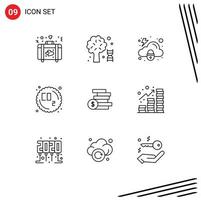 Pack of 9 Modern Outlines Signs and Symbols for Web Print Media such as cash waste cloud pollution co Editable Vector Design Elements