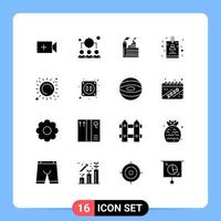 Set of 16 Vector Solid Glyphs on Grid for sunlight summer building id badge Editable Vector Design Elements