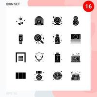 16 Thematic Vector Solid Glyphs and Editable Symbols of servise usb security flower eight Editable Vector Design Elements