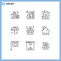 Modern Set of 9 Outlines and symbols such as applicant weather machine umbrella vacation Editable Vector Design Elements