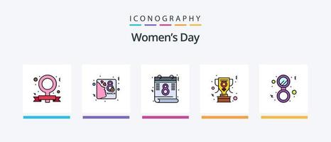 la línea del día de la mujer llenó el paquete de 5 íconos, incluido el día. mujer. amar. limón. cóctel. diseño de iconos creativos vector