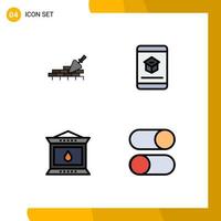 Modern Set of 4 Filledline Flat Colors and symbols such as brickwork fire trovel education lantern Editable Vector Design Elements