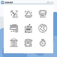 Group of 9 Outlines Signs and Symbols for internet size printer level measurement Editable Vector Design Elements