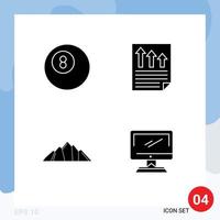 Pack of 4 Modern Solid Glyphs Signs and Symbols for Web Print Media such as ball nature data report scene Editable Vector Design Elements