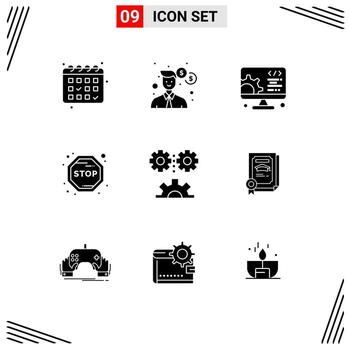 9 concepto de glifo sólido para sitios web móviles y aplicaciones servicio de ingeniería de mecanización recorrido científico aplicado elementos de diseño vectorial editables vector