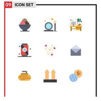 paquete de iconos de vector de stock de 9 signos y símbolos de línea para fuegos artificiales de corazón componen elementos de diseño de vector editable de refresco de pincel