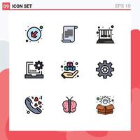 Modern Set of 9 Filledline Flat Colors Pictograph of printing programming pendulum development coding Editable Vector Design Elements