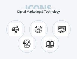 marketing digital y línea de tecnología icon pack 5 diseño de iconos. charlar. visitante que regresa. logro. visitante ganar vector