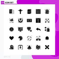 conjunto moderno de 25 pictogramas de glifos sólidos de elementos de diseño vectorial editables del sitio web favorito de la fiesta de amor de compras vector