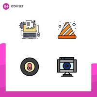 4 Universal Filledline Flat Color Signs Symbols of type writer ball paper danger game Editable Vector Design Elements