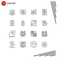 conjunto de pictogramas de 16 esquemas simples de elementos de diseño de vector editables de hoja de negocio de amor corporativo de proceso
