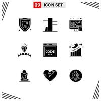 9 Thematic Vector Solid Glyphs and Editable Symbols of growth coding diamond code browser Editable Vector Design Elements