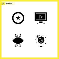 4 Creative Icons Modern Signs and Symbols of star surveillance monitor play eye Editable Vector Design Elements