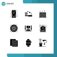 Group of 9 Solid Glyphs Signs and Symbols for cpu computing toothbrush computer laboratory Editable Vector Design Elements