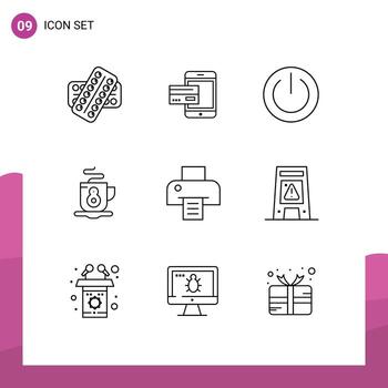 Set of 9 Vector Outlines on Grid for ui on card off smartphone Editable Vector Design Elements