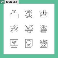 Set of 9 Modern UI Icons Symbols Signs for car trowel money building cleaver Editable Vector Design Elements