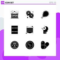 Universal Icon Symbols Group of 9 Modern Solid Glyphs of mind plates pray plate minimize Editable Vector Design Elements