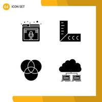 Set of 4 Modern UI Icons Symbols Signs for internet cloud podcast ruler server Editable Vector Design Elements