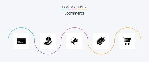 paquete de iconos de glifo 5 de comercio electrónico que incluye compras. carro. vocero. etiqueta. mercado vector