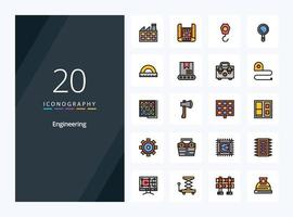 20 Engineering line Filled icon for presentation vector