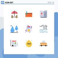 conjunto de 9 iconos de interfaz de usuario modernos símbolos signos para tarjeta fitness gotas financieras sangre elementos de diseño vectorial editables vector