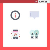 Set of 4 Vector Flat Icons on Grid for info bulb bubble dating solution Editable Vector Design Elements