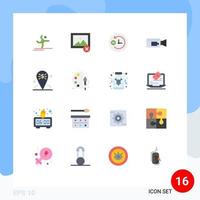 Group of 16 Flat Colors Signs and Symbols for placeholder location day and night business record Editable Pack of Creative Vector Design Elements