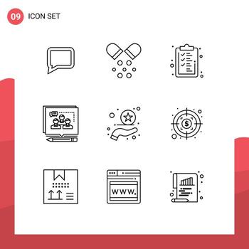 9 Universal Outlines Set for Web and Mobile Applications rate debate checklist convince argument Editable Vector Design Elements
