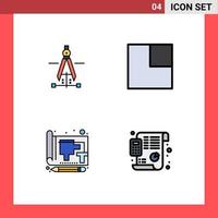 Universal Icon Symbols Group of 4 Modern Filledline Flat Colors of compass drawing engineering view print Editable Vector Design Elements