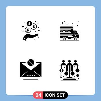 4 Universal Solid Glyphs Set for Web and Mobile Applications income mail hosting domain dollar Editable Vector Design Elements