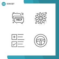 Pack of 4 Modern Filledline Flat Colors Signs and Symbols for Web Print Media such as chat plus message sun flower car Editable Vector Design Elements