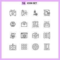 Set of 16 Vector Outlines on Grid for file type document arts design success Editable Vector Design Elements