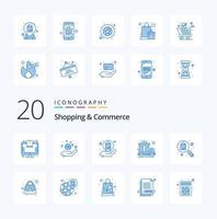 20 compras y comercio paquete de iconos de color azul como bolsa bolsa de entrega de regalo carga de regalo vector