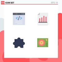 Set of 4 Modern UI Icons Symbols Signs for browser sheet html file extension Editable Vector Design Elements