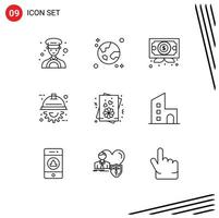 Modern Set of 9 Outlines Pictograph of love project business engineering automation Editable Vector Design Elements