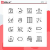 Pictogram Set of 16 Simple Outlines of dumbell historic tag church building Editable Vector Design Elements