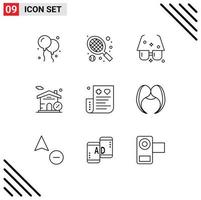 Pictogram Set of 9 Simple Outlines of expense card summer bill house Editable Vector Design Elements