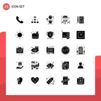 Mobile Interface Solid Glyph Set of 25 Pictograms of furniture chair structure online female Editable Vector Design Elements