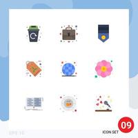 Pack of 9 Modern Flat Colors Signs and Symbols for Web Print Media such as globe tag badge label eco Editable Vector Design Elements