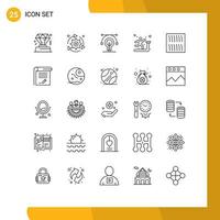 Pack of 25 Modern Lines Signs and Symbols for Web Print Media such as pasta treadmill bulb sports exercise Editable Vector Design Elements