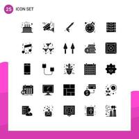 Set of 25 Vector Solid Glyphs on Grid for drawer timepiece sealant time utensils Editable Vector Design Elements