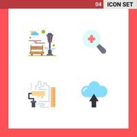 Set of 4 Vector Flat Icons on Grid for bench roller recreation plus scale Editable Vector Design Elements