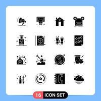 16 User Interface Solid Glyph Pack of modern Signs and Symbols of music retro address recording construction Editable Vector Design Elements