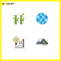 Pack of 4 Modern Flat Icons Signs and Symbols for Web Print Media such as bamboo key gree web lightbulb Editable Vector Design Elements