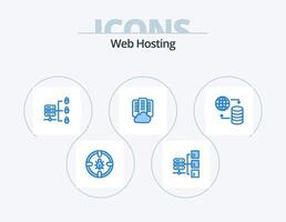 Web Hosting Blue Icon Pack 5 Icon Design. world. server. social. data. cloud vector