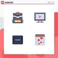 Mobile Interface Flat Icon Set of 4 Pictograms of bag film service video scene Editable Vector Design Elements