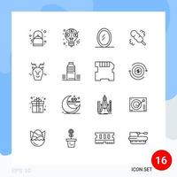 Modern Set of 16 Outlines and symbols such as water reindeer mirror canada alpine Editable Vector Design Elements