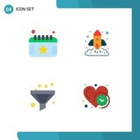 Mobile Interface Flat Icon Set of 4 Pictograms of calendar filter date marketing sort Editable Vector Design Elements