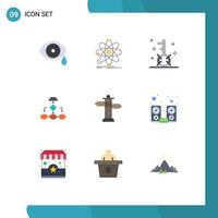 Group of 9 Flat Colors Signs and Symbols for scheme business engine algorithm search Editable Vector Design Elements